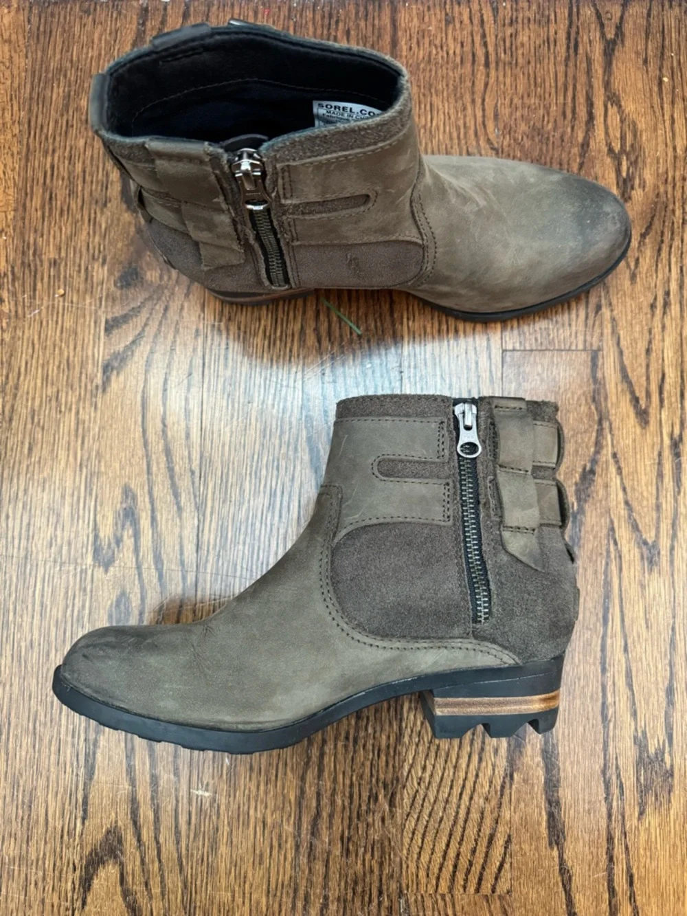 Sorel Women's Suede Ankle Booties with Double Buckle - Taupe - Picture 3 of 8